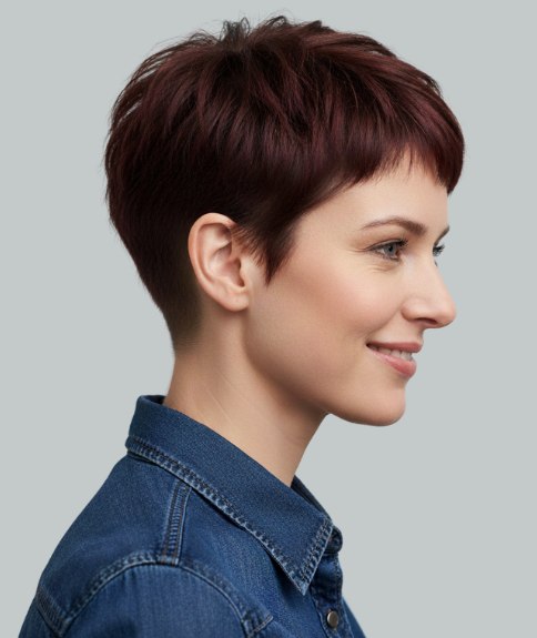 Korte coupe met zachtheid en vrouwelijkheid - Zijaanzicht