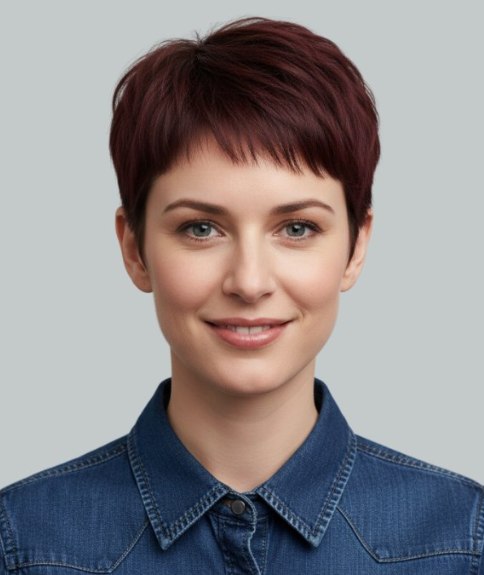 Vrouwelijk haar, zeer kort geknipt in de nek en aan de zijkanten