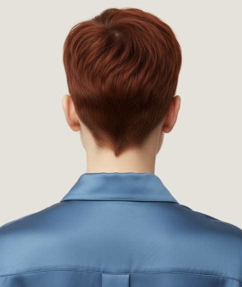 Kort kastanjebruin haar met koperachtige ondertonen - Achteraanzicht