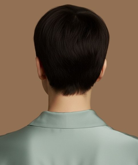 Kort en glanzend bruin haar - Achteraanzicht