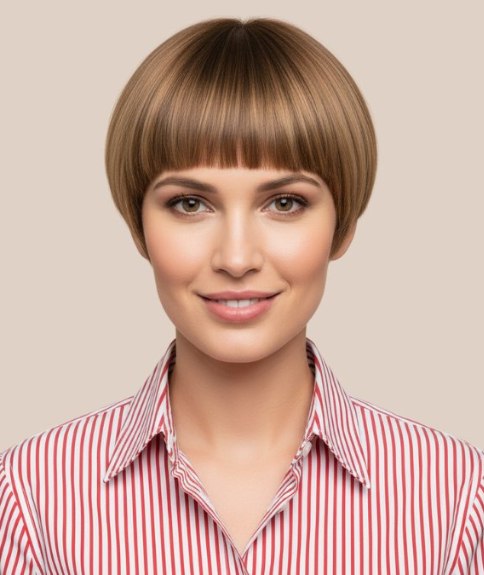 Kort kapsel met een komsnit vorm