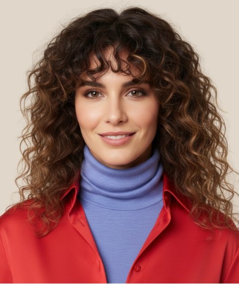 Krullend kapsel met lagen van verschillende lengtes