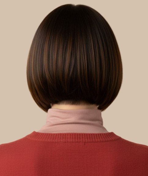 Schuine bob met een bruine haarkleur - Achteraanzicht