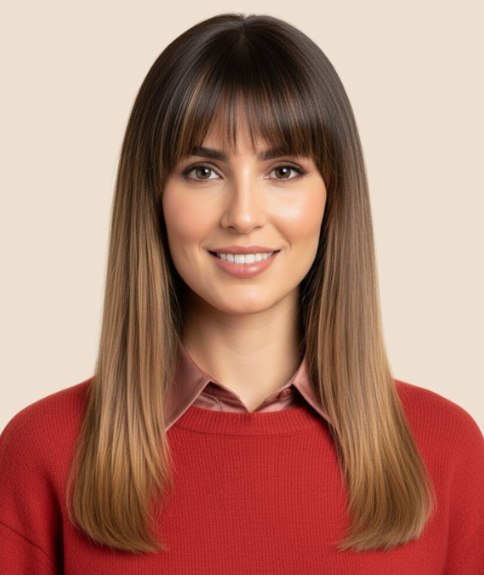 Lang glanzend haar, op één lengte geknipt