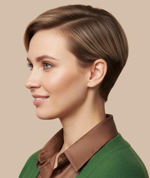 Vrouwelijk kort haar met een elegante vorm - Zijaanzicht