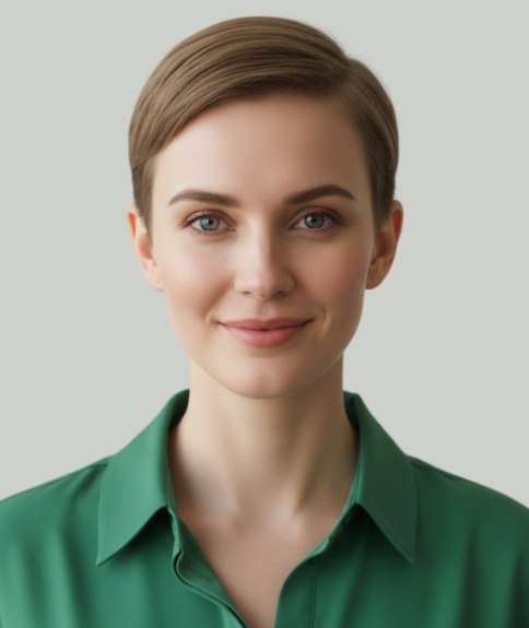 Elegant kort kapsel met een zijdelings vallende pony