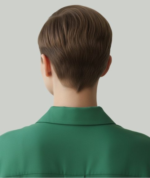 Kort dameskapsel met een taps toelopende achterkant - Achteraanzicht