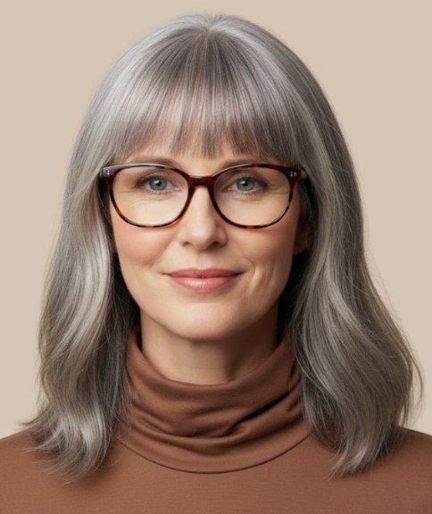 Kapsel met grijs haar tot net onder de schouders