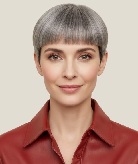 Korte haarsnit met een micropony voor grijs haar