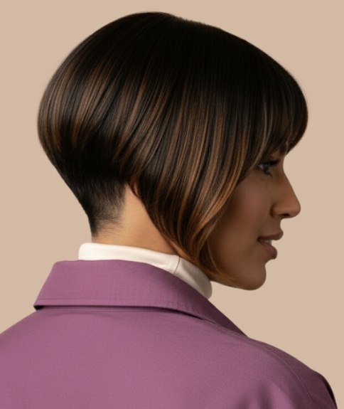 Korte gegragdeerde bob met een geschoren nek - Achteraanzicht