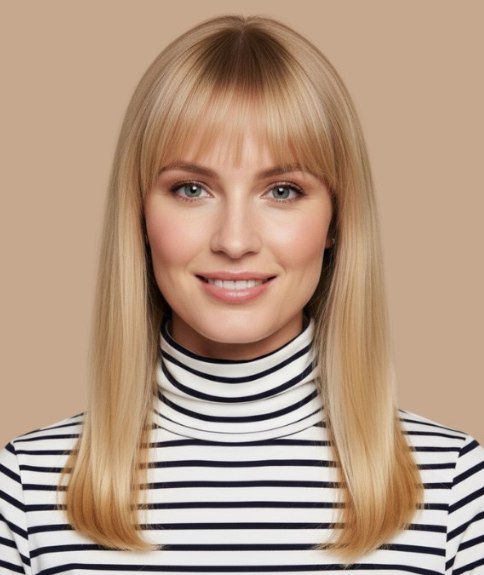 Lang kapsel met een pony tot aan de wenkbrauwen