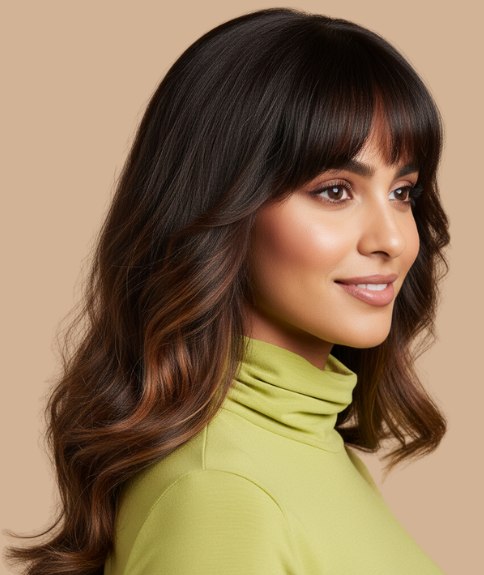 Lang haar met lagen en beweging - Zijaanzicht