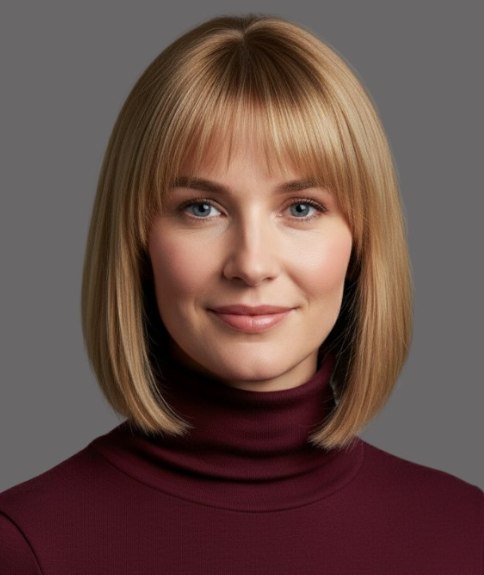 Bob met het haar rond het midden van de nek geknipt