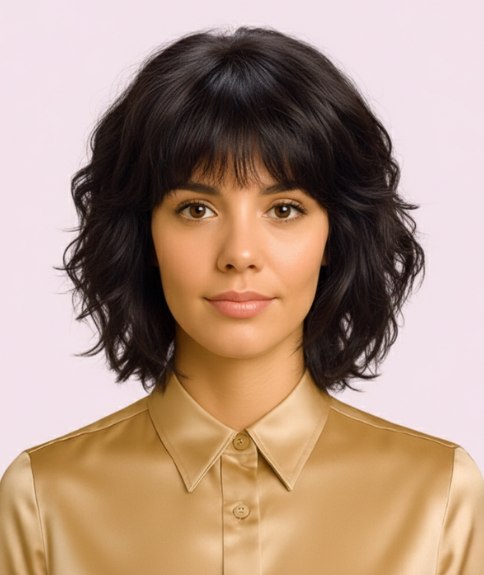 Edgy lange bob met pony en grove lagen
