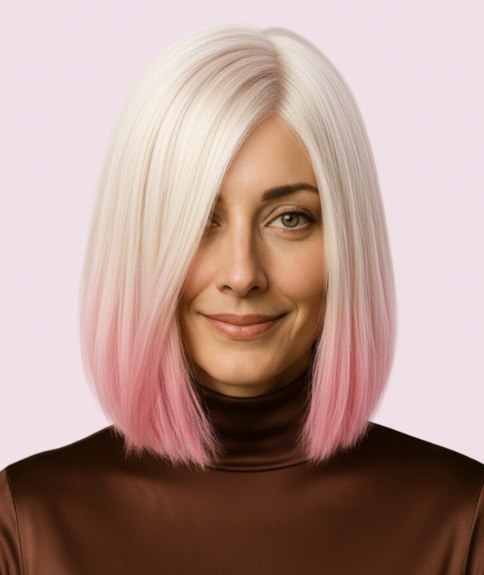 Bob in ombré van blond naar roze met lichte A-lijn