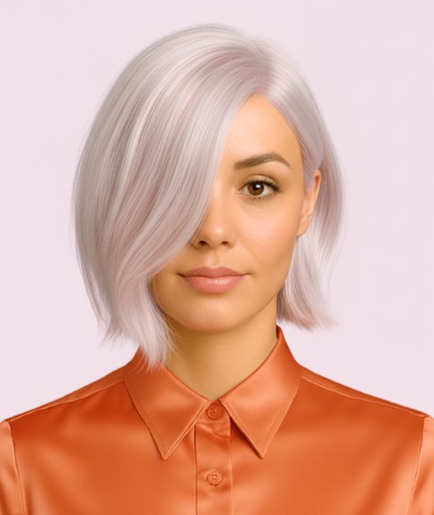 Platinablonde bob met asymmetrische kniplijnen