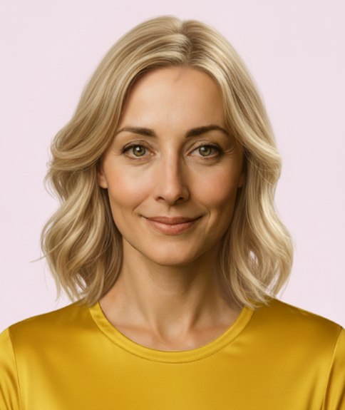 Halflang multidimensionaal blond kapsel met zachte golven