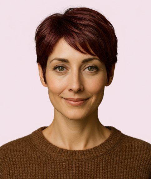 Brunette pixie cut met lengte bovenop voor volume