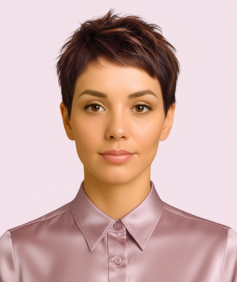 Brunette korte coupe met onregelmatige randen