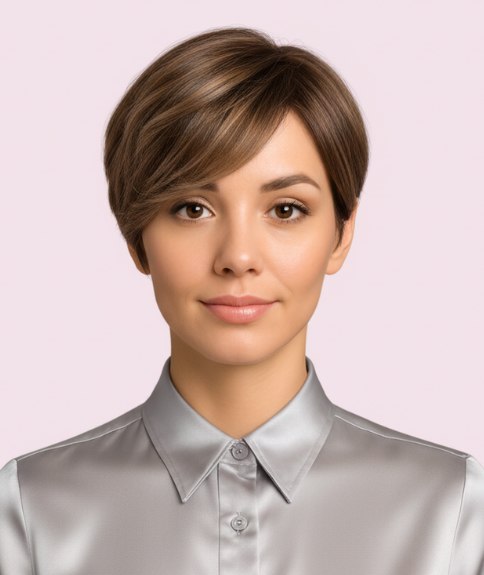 Lange pixie cut met een zijscheiding