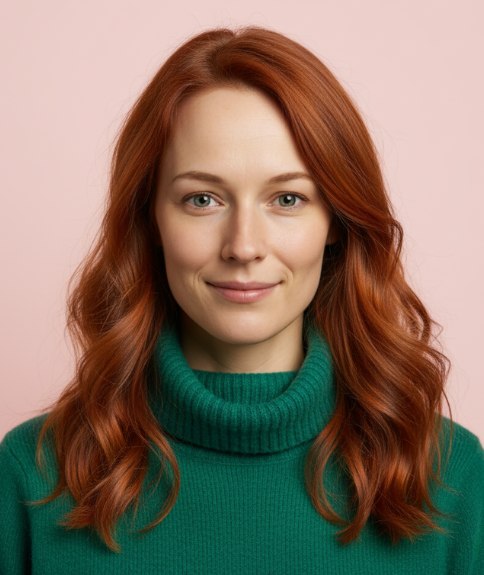 Lang koperkleurig haar met vloeiende golven