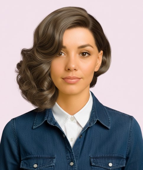 Zijwaarts vintage kapsel met zachte romantische golven