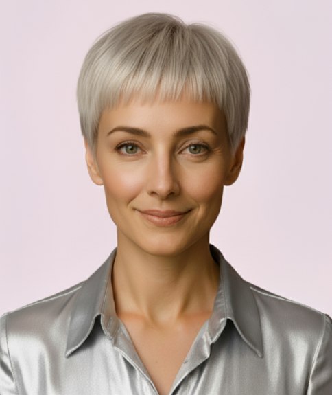 Edgy korte snit voor zilverblond haar