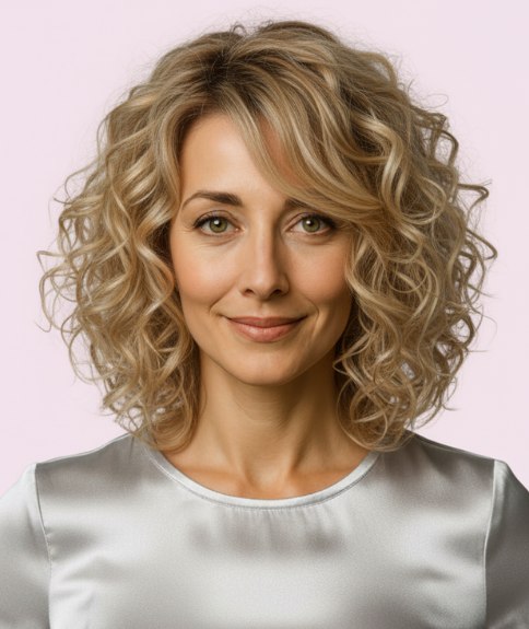 Romantisch halflang kapsel met laagjes en krullen