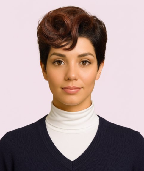 Korte haarsnit met volume en langere bovenstukjes