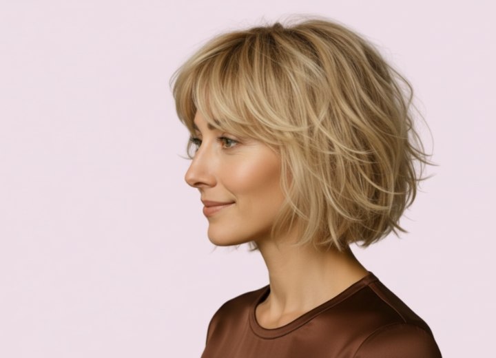 Blonde gelaagde coupe – Zijaanzicht