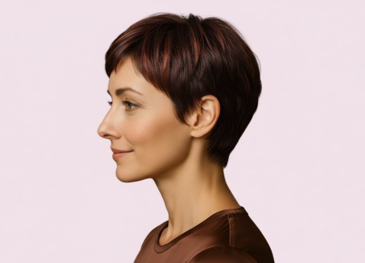 Pixie haarsnit met laagjes – Zijaanzicht