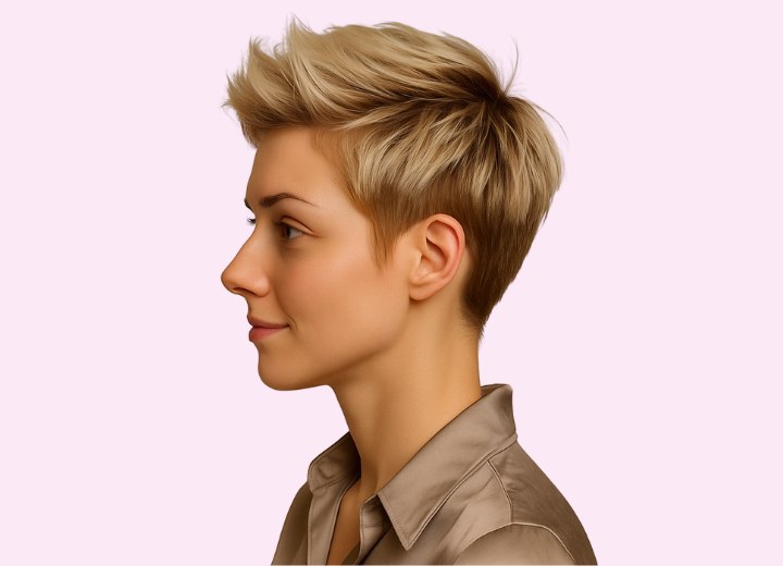 Pixie kapsel met kuif – Zijaanzicht