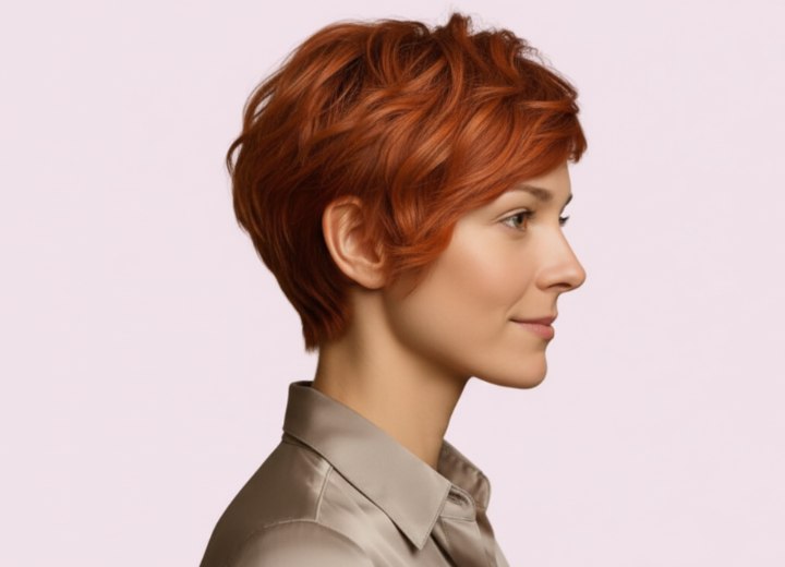 Kort en golvend rood haar – Zijaanzicht
