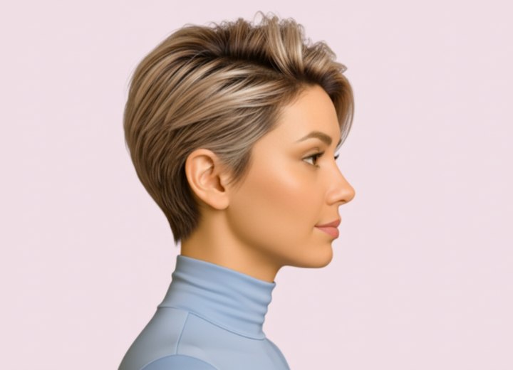 Blonde pixie coupe – Zijaanzicht