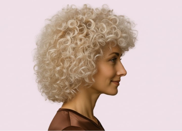 Krullend blond kapsel – Zijaanzicht