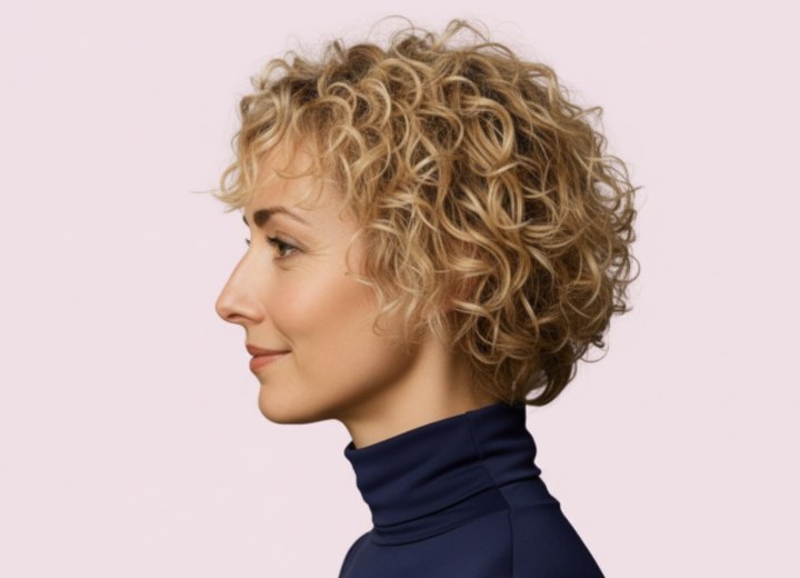 Korte stijl voor krullend blond haar – Zijaanzicht