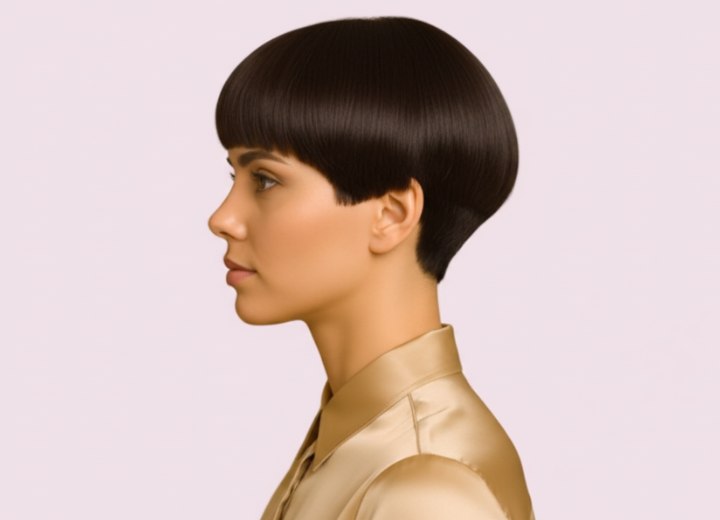 Modern kort kapsel in bowl-cut stijl – Zijaanzicht