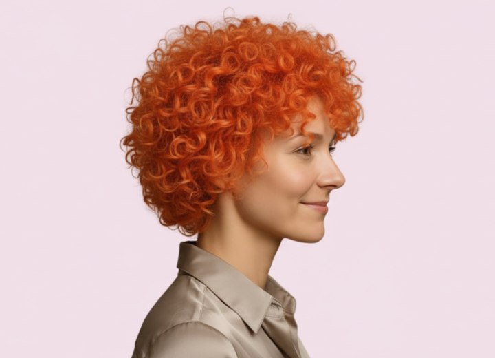 Kort oranje haar met krullen – Zijaanzicht