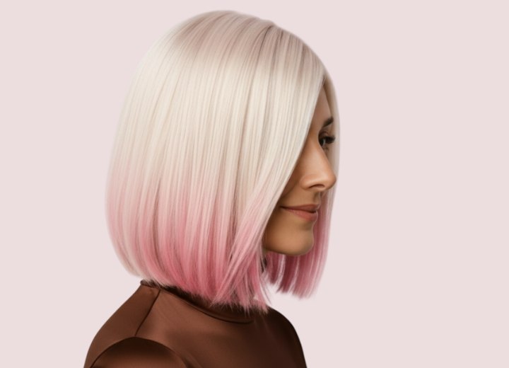 Blond haar met roze accenten – Zijaanzicht