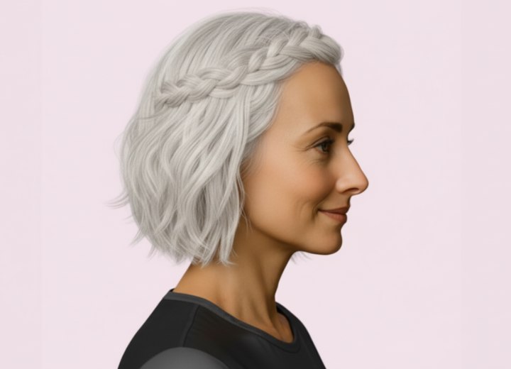 Platinablond haar met vlecht – Zijaanzicht
