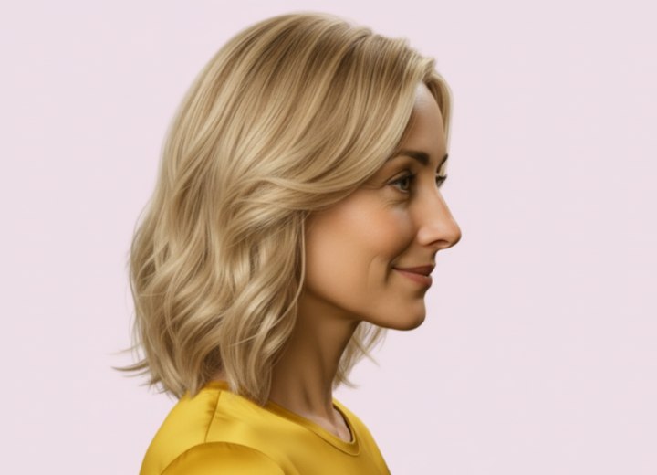 Halflang golvend blond haar