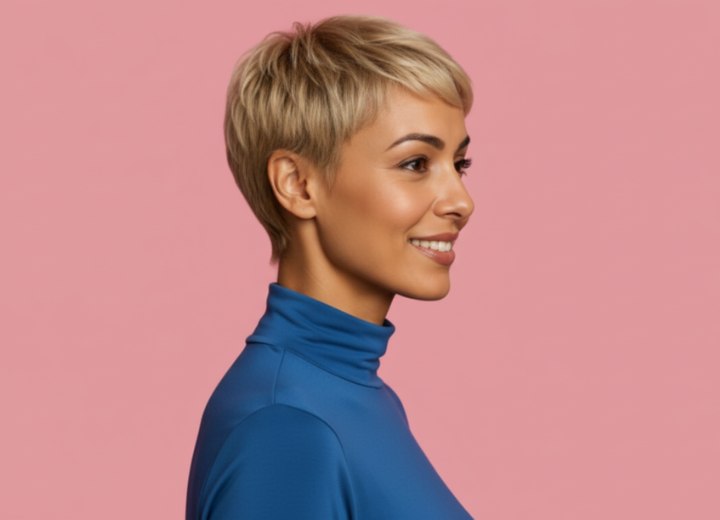 Gedurfde korte snit voor blond haar – Zijaanzicht