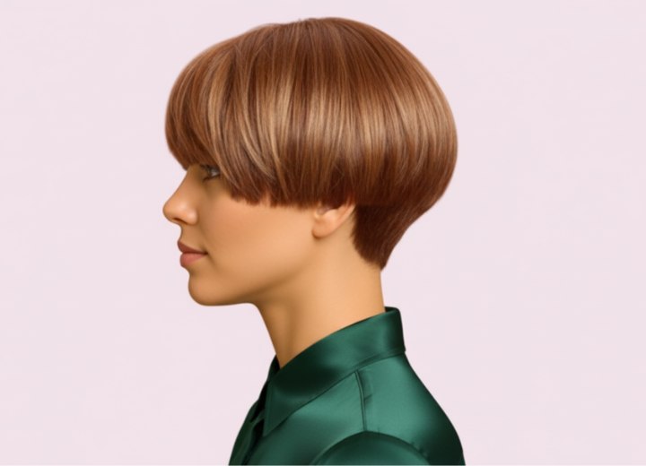 Zeer korte bob met gebogen kniplijn – zijaanzicht