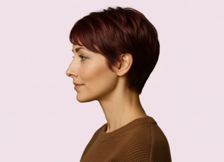 Kort pixie snit voor bruin haar – zijaanzicht