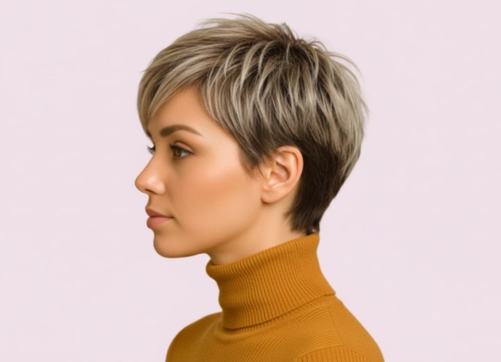 Gemakkelijk te stylen pixie coupe – zijaanzicht