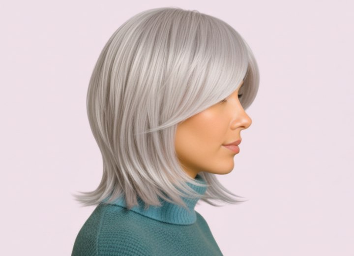 Halflang kapsel voor platina blond haar – zijaanzicht