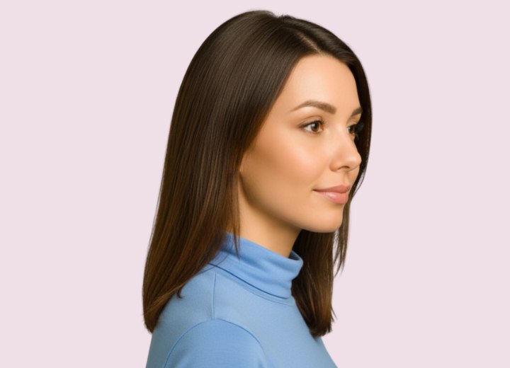 Lang haar met naar binnen gebogen punten – zijaanzicht