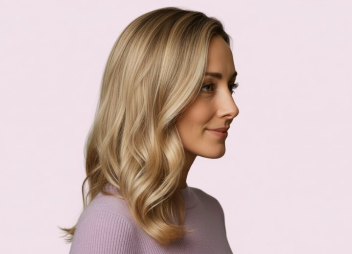 Lang haar met zijscheiding en vloeiende beweging – zijaanzicht