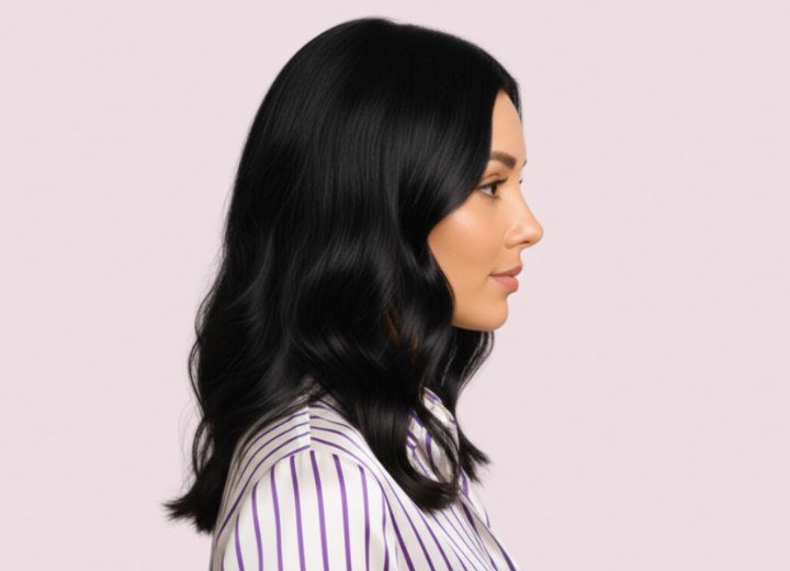 Lang golvend haar met middenscheiding – zijaanzicht