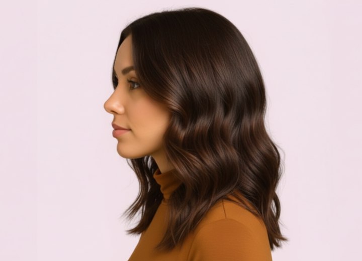 Lang haar met lagen en golven – zijaanzicht